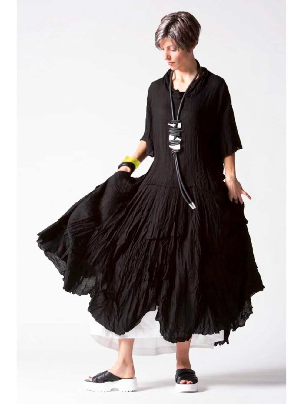 KALIYANA Womens Black Rayon Lagenlook Oversized Modena Dress Tunic 1
